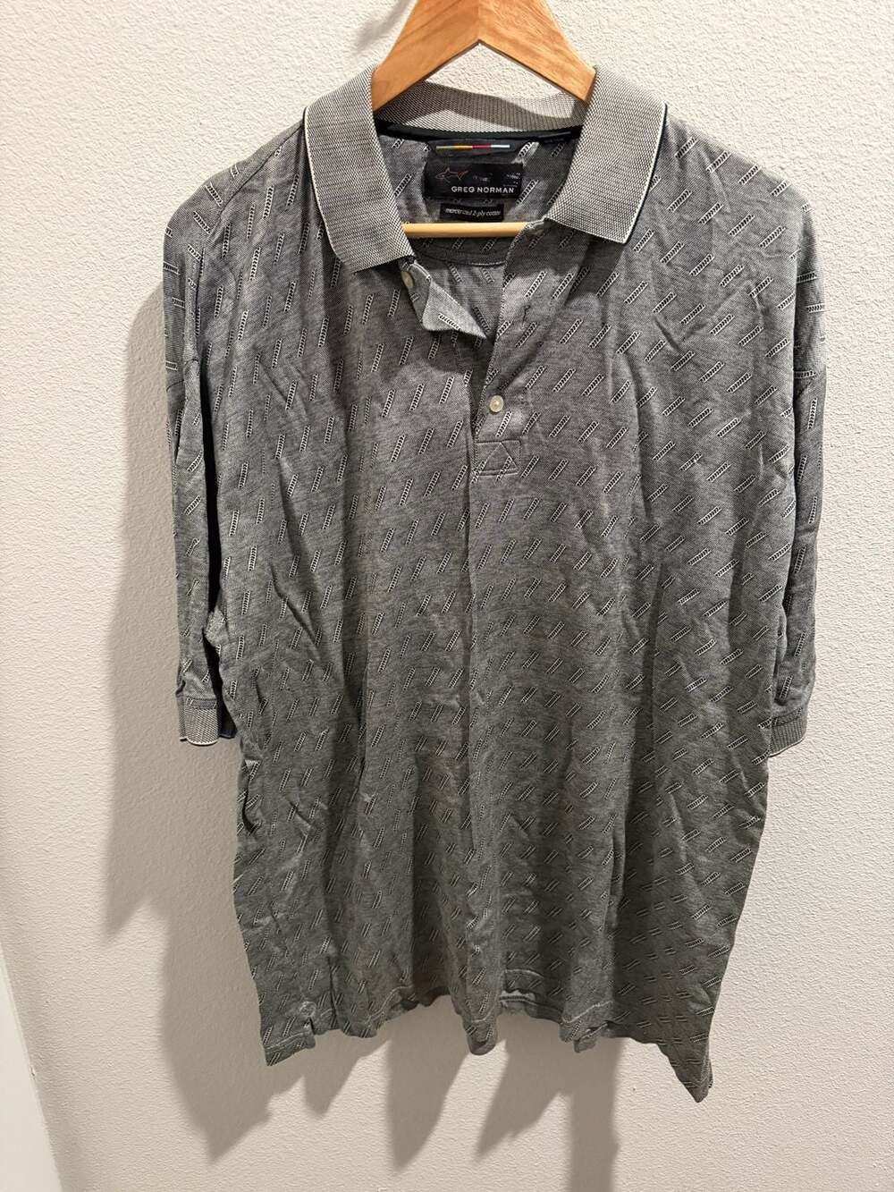 Greg Norman Mercerized 2-Ply Cotton Geometric Print Polo Shirt Size XL